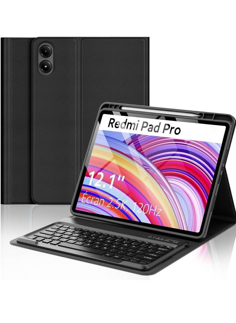 زومي جراب لوحة مفاتيح لجهاز Xiaomi Redmi Pad Pro 12.1 بوصة 2024 - جراب لوحة مفاتيح لجهاز Xiaomi POCO Pad 12.1 2024، جراب لوحة مفاتيح بلوتوث قابل للفصل مع حامل قلم لجهاز Xiaomi POCO Pad / Redmi Pad Pro 12.1 بوصة، أسود - Image 1