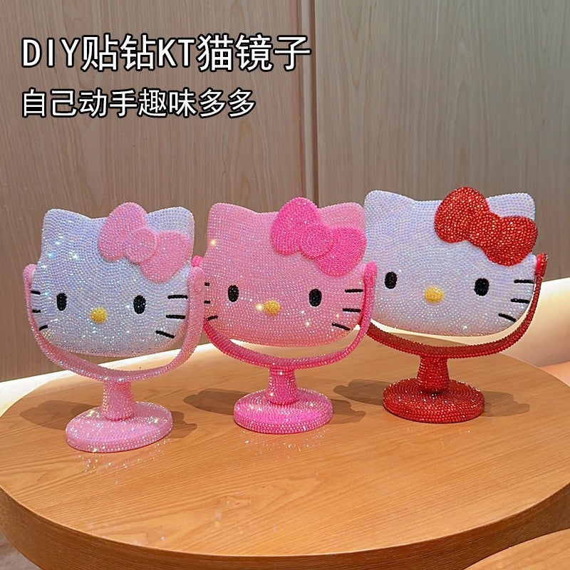 New Leopard Handmade Diy Sticker Diamond Material Bag Kt Cosmetic Mirror Cartoon Cat Cute Desktop Mirror Birthday Gift - Image 4