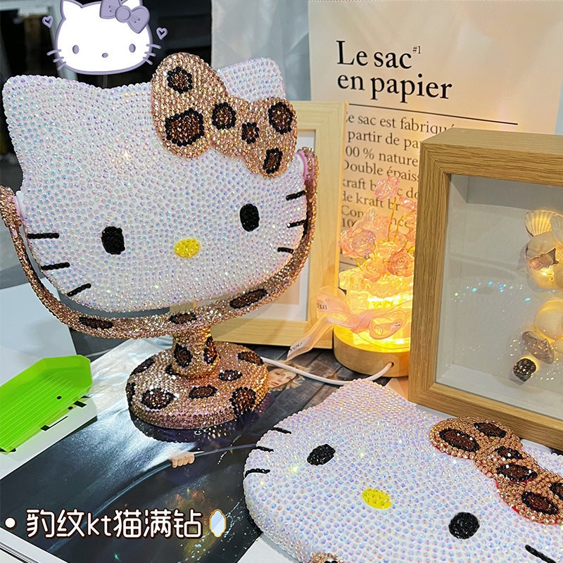 New Leopard Handmade Diy Sticker Diamond Material Bag Kt Cosmetic Mirror Cartoon Cat Cute Desktop Mirror Birthday Gift - Image 3