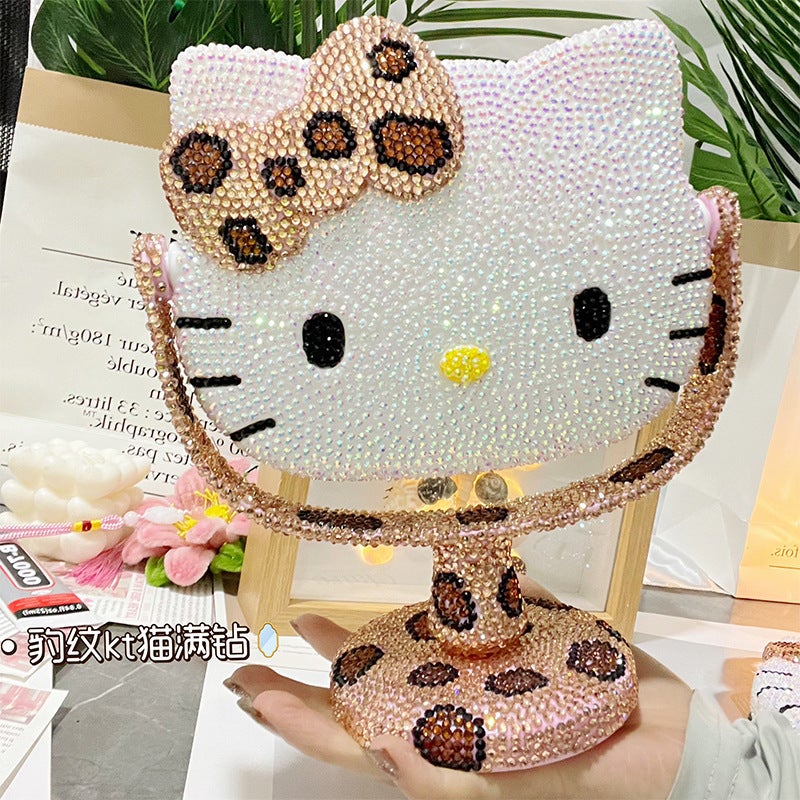 New Leopard Handmade Diy Sticker Diamond Material Bag Kt Cosmetic Mirror Cartoon Cat Cute Desktop Mirror Birthday Gift - Image 2