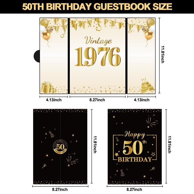 Uiorgui Black Gold 50th Birthday Decorations, 2pcs Happy 50th Birthday Signature Guest Book for Men Women Vintage 1976 50 Years Old Gifts Signing Card Board Party Supplies - Image 4