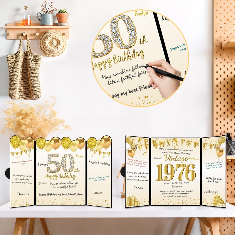 Uiorgui Black Gold 50th Birthday Decorations, 2pcs Happy 50th Birthday Signature Guest Book for Men Women Vintage 1976 50 Years Old Gifts Signing Card Board Party Supplies - Image 5