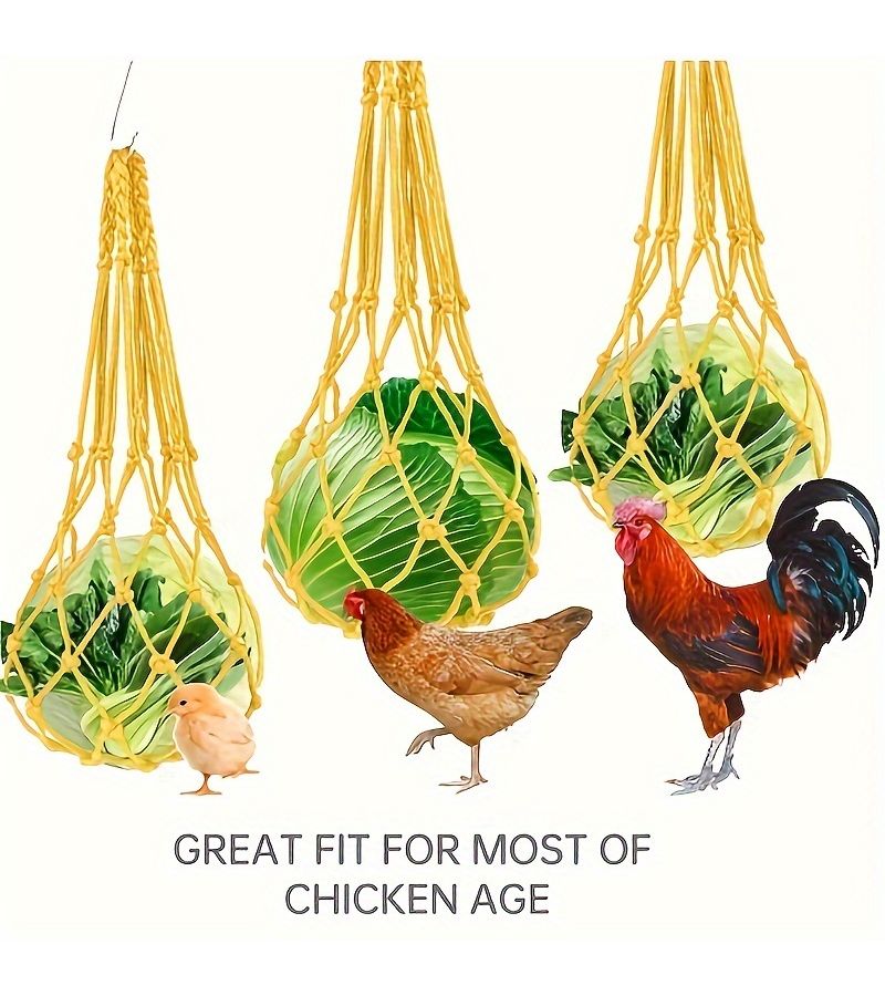 Random Colour 1 Set Chicken Vegetable Hanging Feeders Nylon Poultry Treat Bags with Hooks for Hen Duck Goose - Image 5
