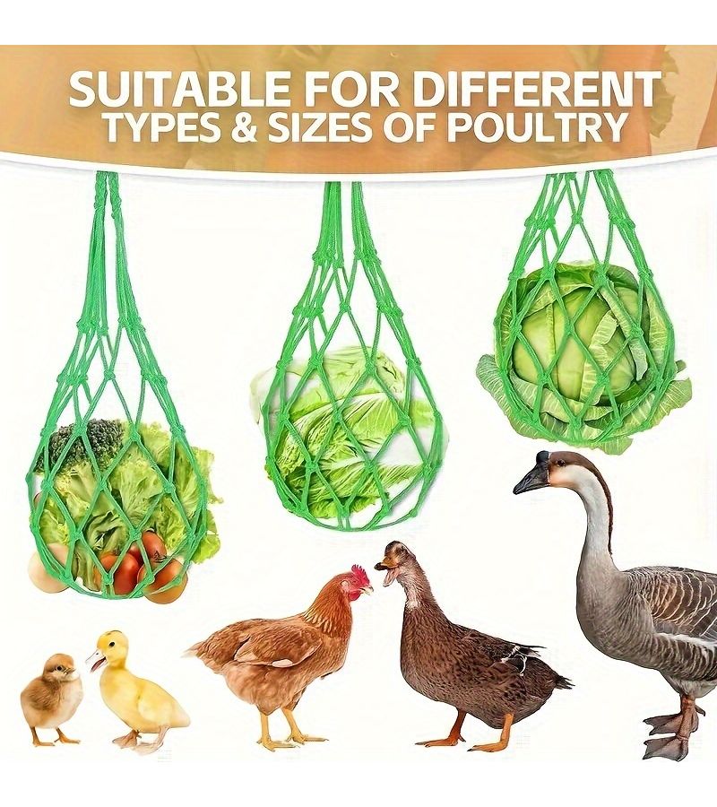 Random Colour 1 Set Chicken Vegetable Hanging Feeders Nylon Poultry Treat Bags with Hooks for Hen Duck Goose - Image 1