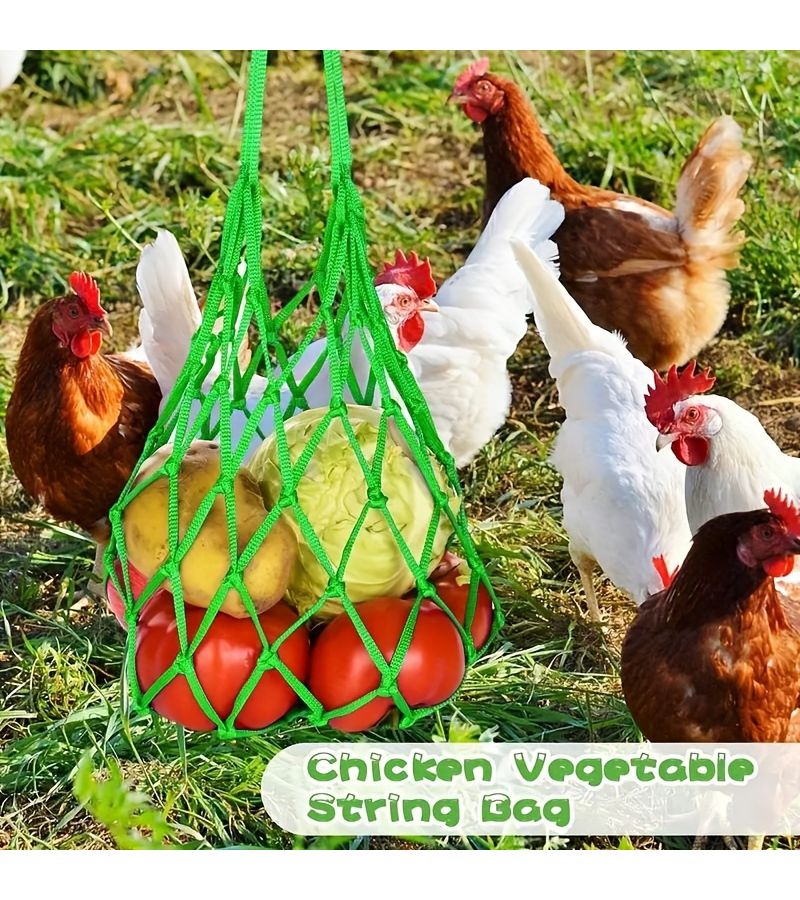 Random Colour 1 Set Chicken Vegetable Hanging Feeders Nylon Poultry Treat Bags with Hooks for Hen Duck Goose - Image 4