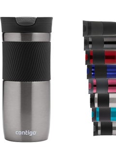 كوب سفر Snapseal كوب حراري من الفولاذ المقاوم للصدأ مع قارورة مفرغة من الهواء ومانع للتسرب وكوب قهوة مع غطاء سهل التنظيف خالٍ من مادة BPA سعة 720 مل، لون معدني