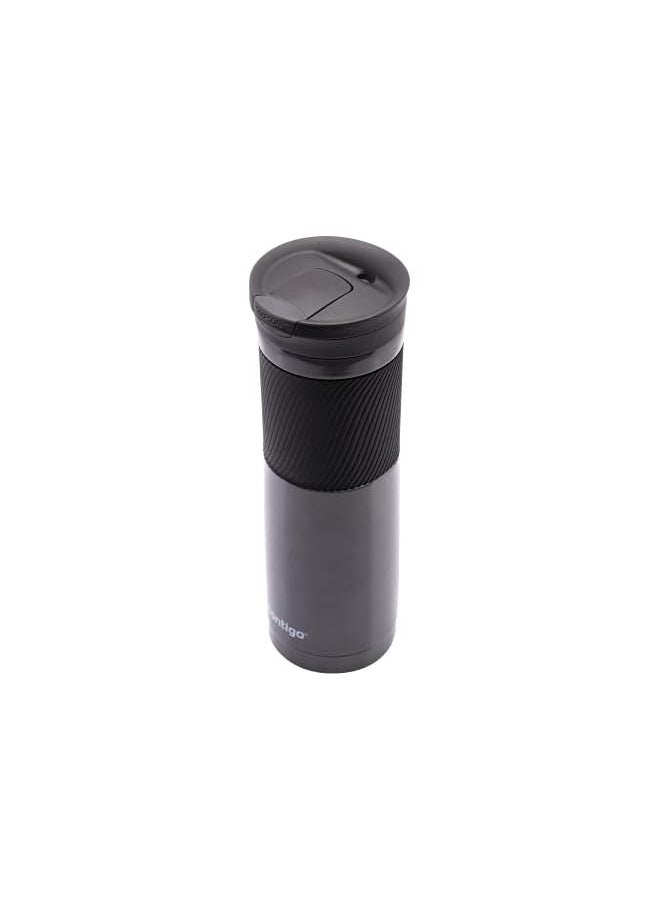 Contigo - كوب سفر Snapseal كوب حراري من الفولاذ المقاوم للصدأ مع قارورة مفرغة من الهواء ومانع للتسرب وكوب قهوة مع غطاء سهل التنظيف خالٍ من مادة BPA سعة 720 مل، لون معدني - Image 1