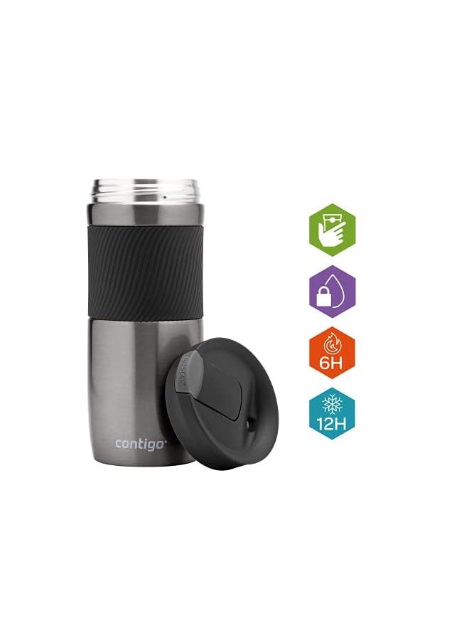 Contigo - كوب سفر Snapseal كوب حراري من الفولاذ المقاوم للصدأ مع قارورة مفرغة من الهواء ومانع للتسرب وكوب قهوة مع غطاء سهل التنظيف خالٍ من مادة BPA سعة 720 مل، لون معدني - Image 1