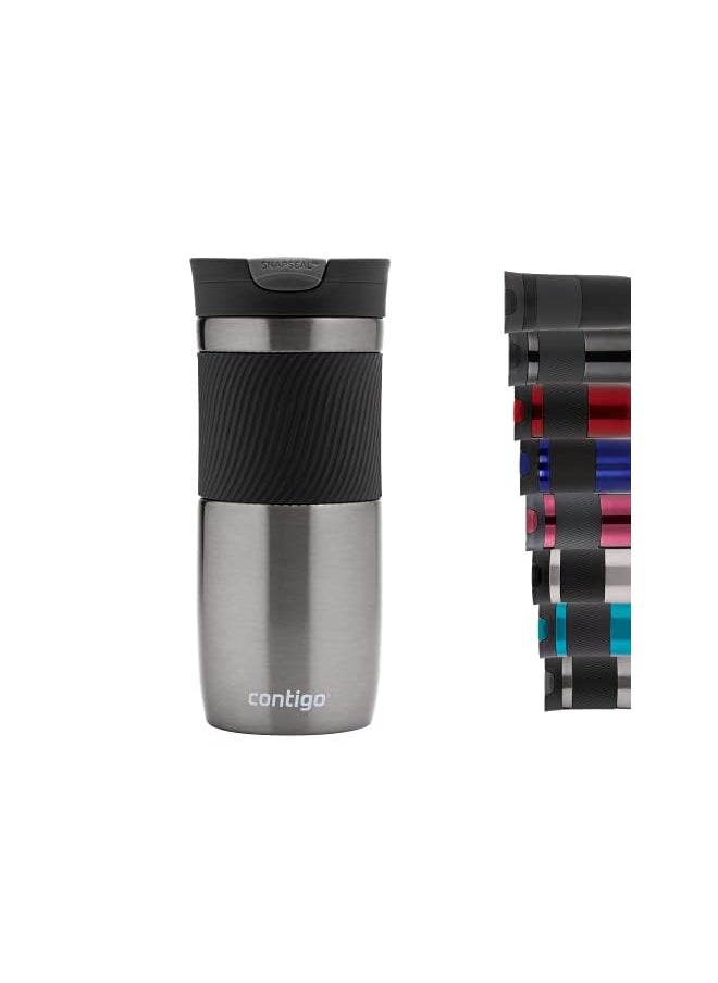 Contigo - كوب سفر Snapseal كوب حراري من الفولاذ المقاوم للصدأ مع قارورة مفرغة من الهواء ومانع للتسرب وكوب قهوة مع غطاء سهل التنظيف خالٍ من مادة BPA سعة 720 مل، لون معدني - Image 1