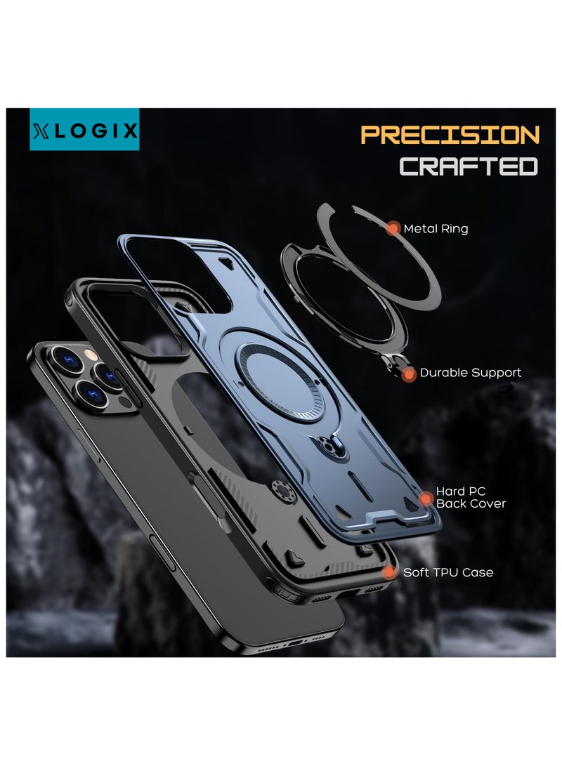 XLogiX for iPhone 16 Pro Max | Armoured Case with Built-in Kickstand, Heavy-Duty Protection, Shockproof, Slim Design, Compatible with MagSafe Accessories, ArmourX Series - BLUE - Image 3
