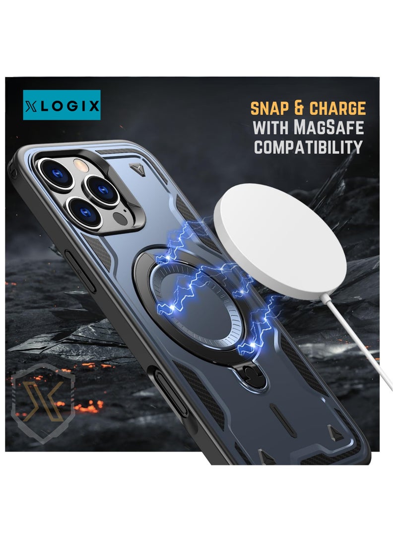 XLogiX for iPhone 16 Pro Max | Armoured Case with Built-in Kickstand, Heavy-Duty Protection, Shockproof, Slim Design, Compatible with MagSafe Accessories, ArmourX Series - BLUE - Image 5