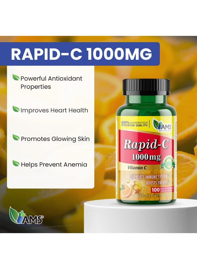 AMS America Medic & Science Rapid-C 1000mg Vitamin C Supplement, 100 Coated Tablets - Image 2