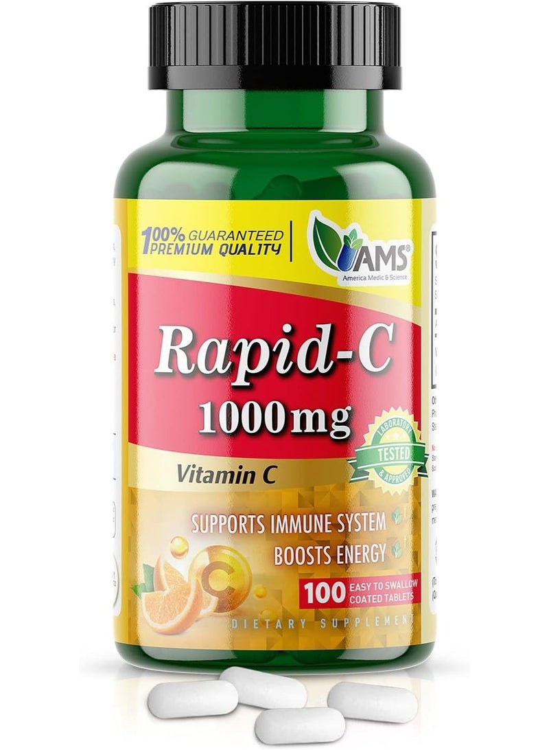 AMS America Medic & Science Rapid-C 1000mg Vitamin C Supplement, 100 Coated Tablets - Image 1