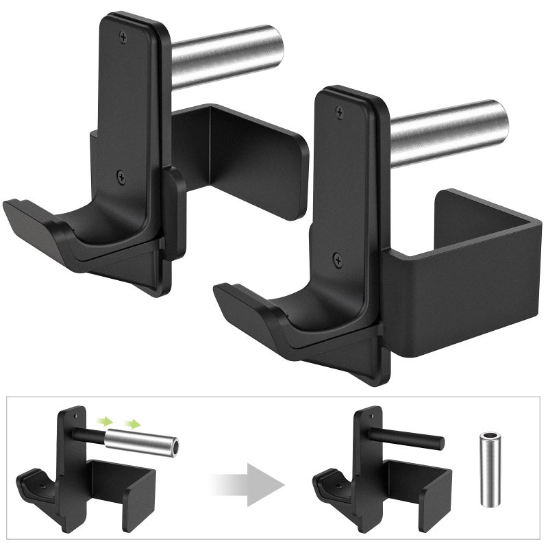 Kipika J-Hooks For 3"" X 3"" Power Rack - 5/8"" Or 1"" Hole - Reinforced Steel With Rubber Pads - Heavy Duty Squat Rack Accessories - 2Pcs - Image 2