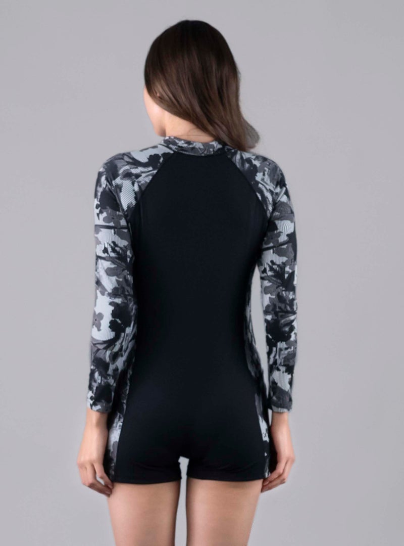 Keepfit Colorblocked Full Sleeves Roundneck boy Leg Length Leg Suit with Front Zipper| Swimming Suit for Women Black - Image 5