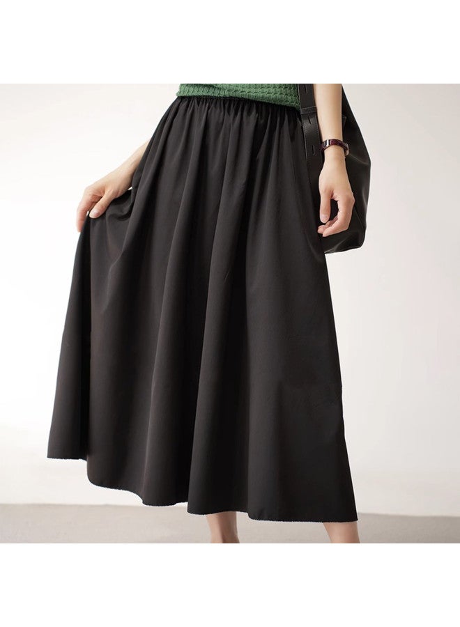 XINYANG 2025 Summer Pure Cotton Mountain-style Workwear Skirt A-line Flared Hem High-waisted Black Skirt - Image 3