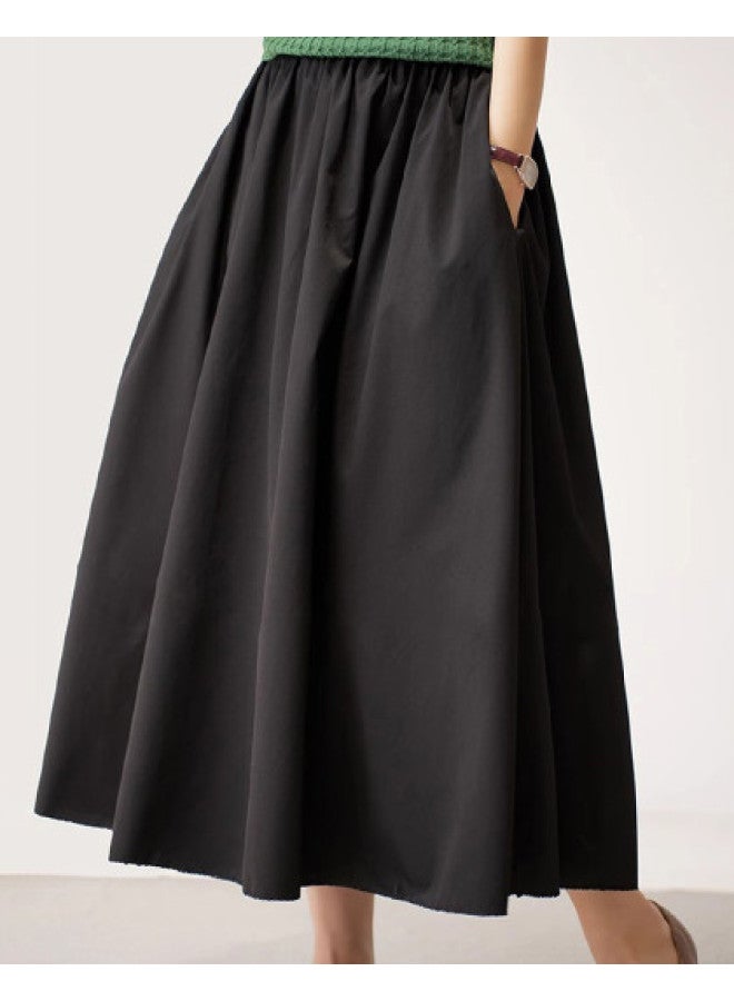 XINYANG 2025 Summer Pure Cotton Mountain-style Workwear Skirt A-line Flared Hem High-waisted Black Skirt - Image 1