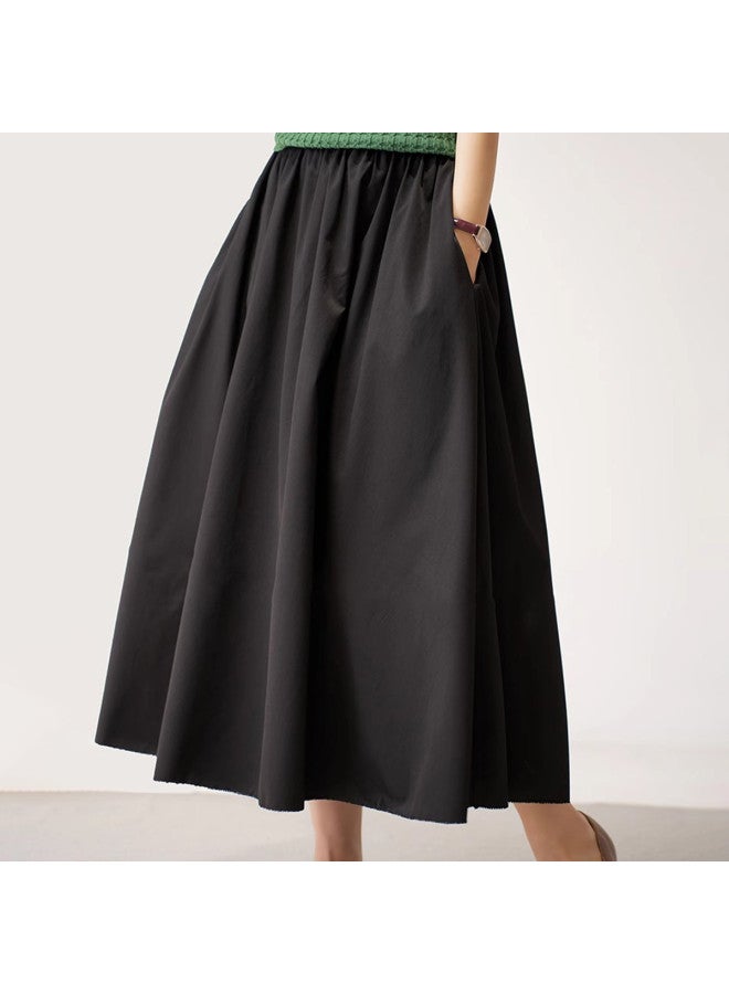 XINYANG 2025 Summer Pure Cotton Mountain-style Workwear Skirt A-line Flared Hem High-waisted Black Skirt - Image 2