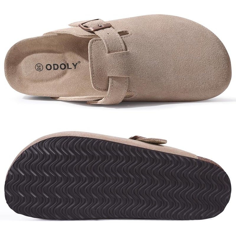 ODOLY Women's Suede Clogs Soft Cork Footbed Leather Mules Comfort Potato Shoes with Arch Support - Image 5