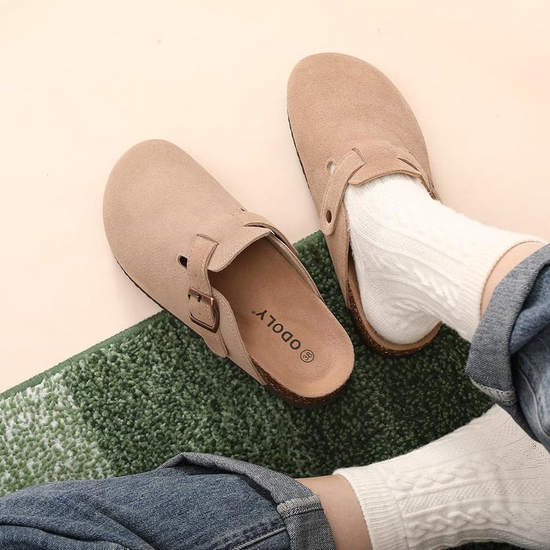 ODOLY Women's Suede Clogs Soft Cork Footbed Leather Mules Comfort Potato Shoes with Arch Support - Image 2