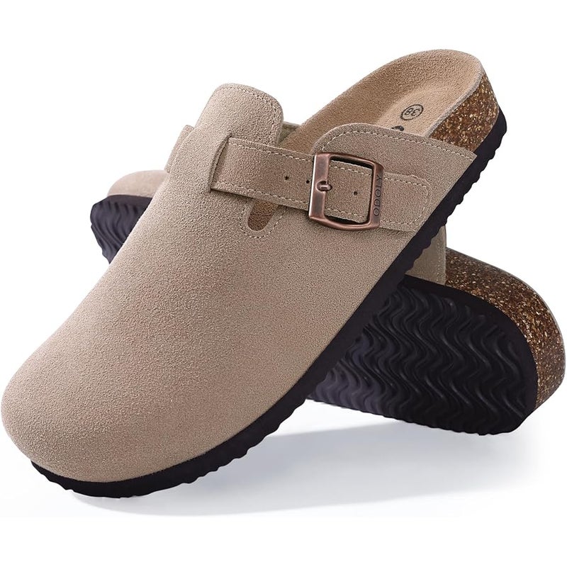 ODOLY Women's Suede Clogs Soft Cork Footbed Leather Mules Comfort Potato Shoes with Arch Support - Image 1