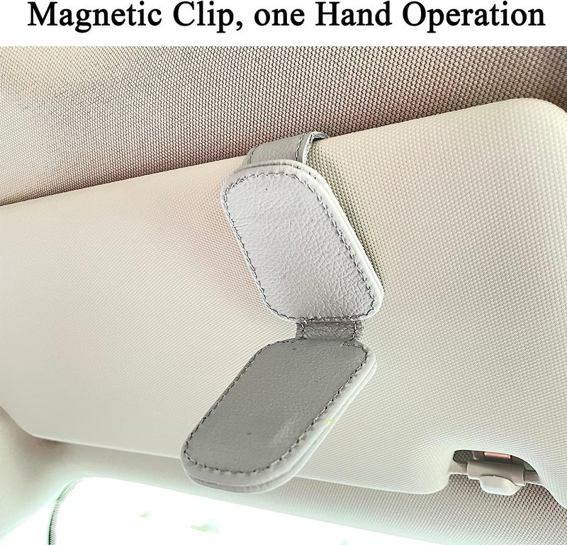 HSR Car Accessories Universal Sunglasses Goggles Holder for Car Sun Visor, Magnetic Leather Glasses Hanger Clip (Gray) - Image 3
