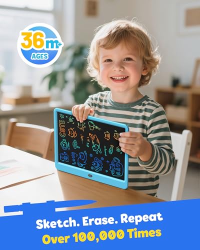 TEKFUN LCD Writing Tablet for Kids Boys Toys 12 Inch Erasable Doodle Board Colorful Doodle Pad Mess Free Coloring Board Games Toys Gifts for Toddlers Boys Adults Blue - Image 5
