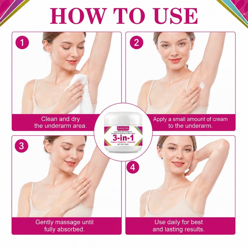 DANLISS 3-in-1 Fragrance-Free Premium Deodorant Balm 50g - Long-lasting odor control, moisturizing, and smooths underarm skin - Image 3
