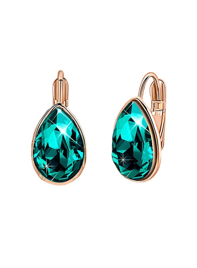 EVEVIC Teardrop Austrian Crystal Leverback Drop Earrings for Women 14K Rose Gold Plated Hypoallergenic Jewelry - Image 1