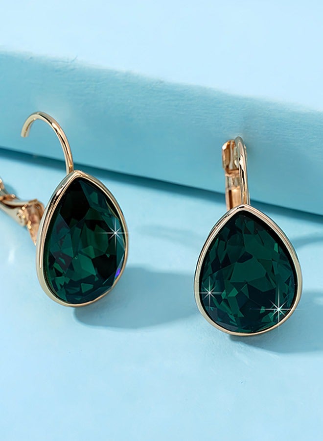 EVEVIC Teardrop Austrian Crystal Leverback Drop Earrings for Women 14K Rose Gold Plated Hypoallergenic Jewelry - Image 2