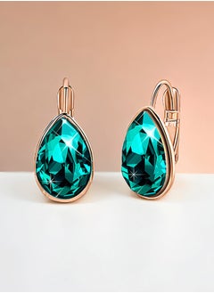 EVEVIC Teardrop Austrian Crystal Leverback Drop Earrings for Women 14K Rose Gold Plated Hypoallergenic Jewelry  - Image 3