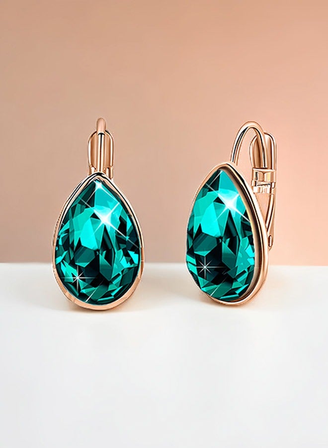 EVEVIC Teardrop Austrian Crystal Leverback Drop Earrings for Women 14K Rose Gold Plated Hypoallergenic Jewelry - Image 3