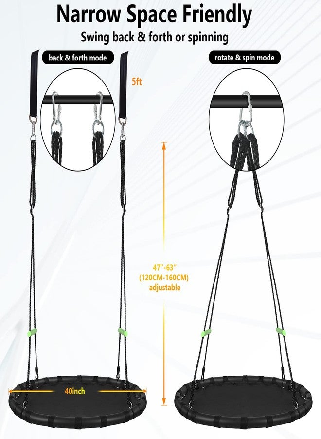 zbzbml Tree Swing with PP Mat - Durable, Safe, and Easy to Install,Black Outdoor Saucer Swing,Flying Saucer Circle Swing for Yard Garden Playground Park (40 inches Diameter+Extra Straps) - Image 4
