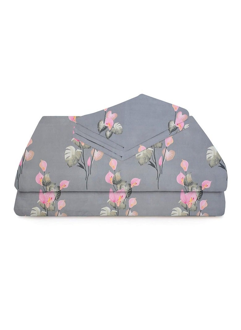 BSB HOME Premium Glace Cotton 180 TC Double Fitted Bedsheet Set  with 2 Pillow Covers 183x198 +25  Cms – Gray - Image 4