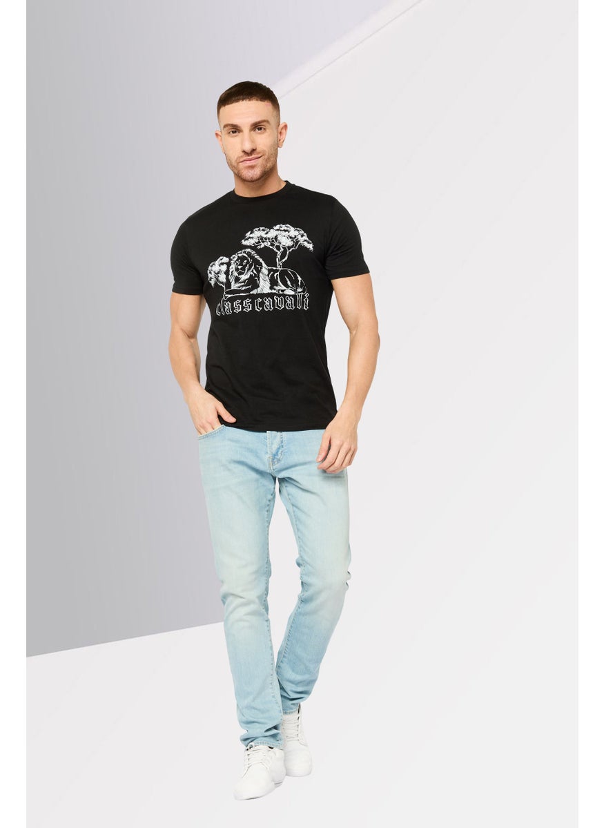 Cavalli Class Men Crew Neck Short Sleeves Brand Logo T-Shirt, Black  - Image 2