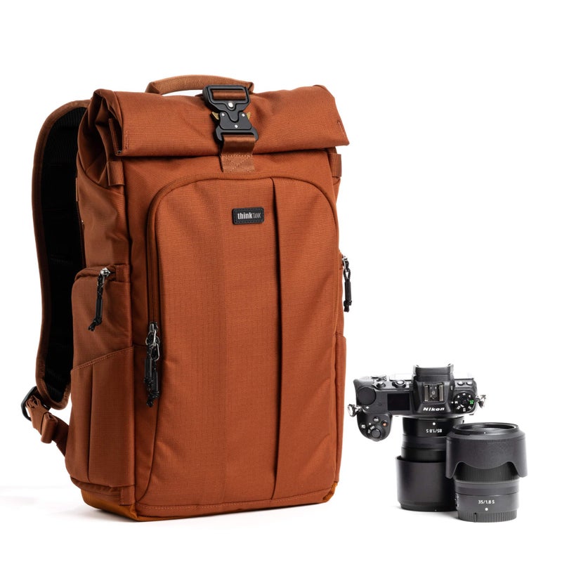 Think Tank FocusPoint 22L RollTop Camera Backpack Urban Rust Expandable Travel Camera Backpack with Laptop Sleeve Quick Side and Back Access Rain Cover Versatile Photography Travel Bag - Image 2