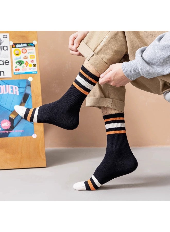2026 New Arrival Vitality 5 Pairs Unisex Striped Socks Mid-Calf Cotton Socks for All Seasons Vintage Crew Socks Casual Athletic Socks - Image 5