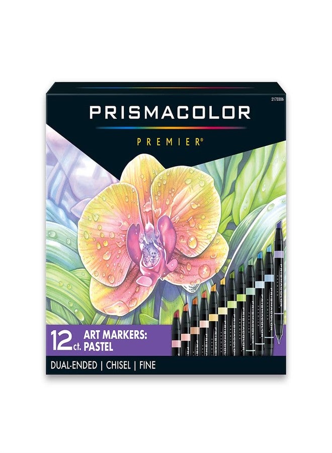 Prismacolor Premier Dual-Ended Art Markers, Chisel Tip and Fine Tip, Pastel Colors, 12 Count - Image 1