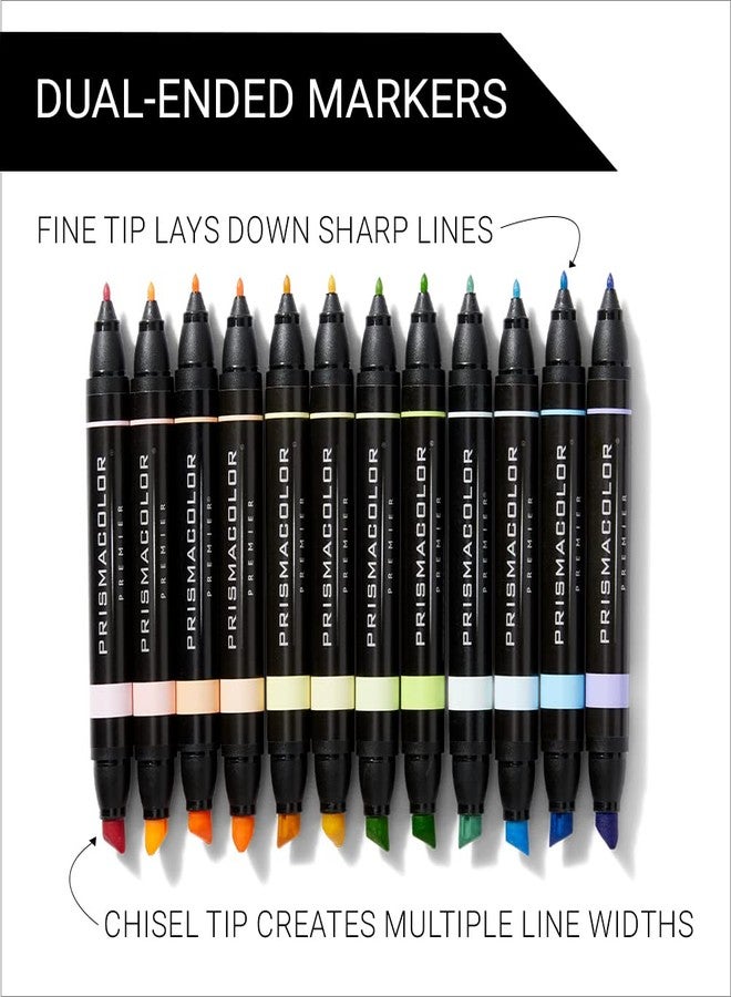 Prismacolor Premier Dual-Ended Art Markers, Chisel Tip and Fine Tip, Pastel Colors, 12 Count - Image 2