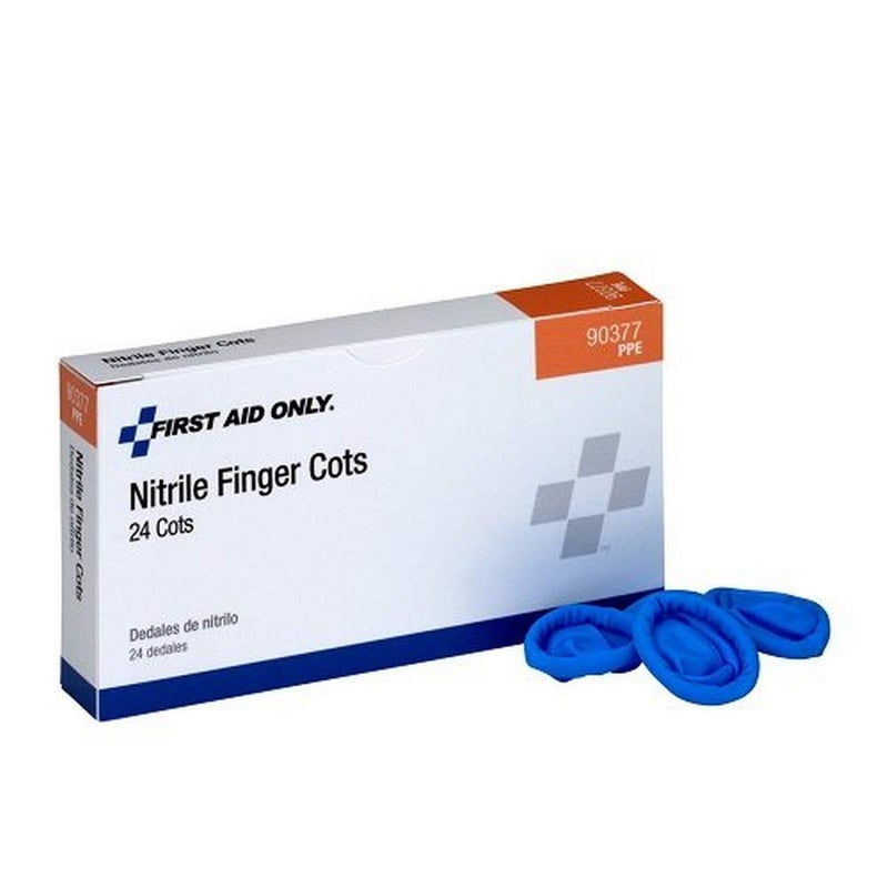 First Aid Only 90377 Nitrile Latex Free Finger Cots, First Aid Kit Refill Supplies for Business, Food Service, and Home, Large, Box of 24