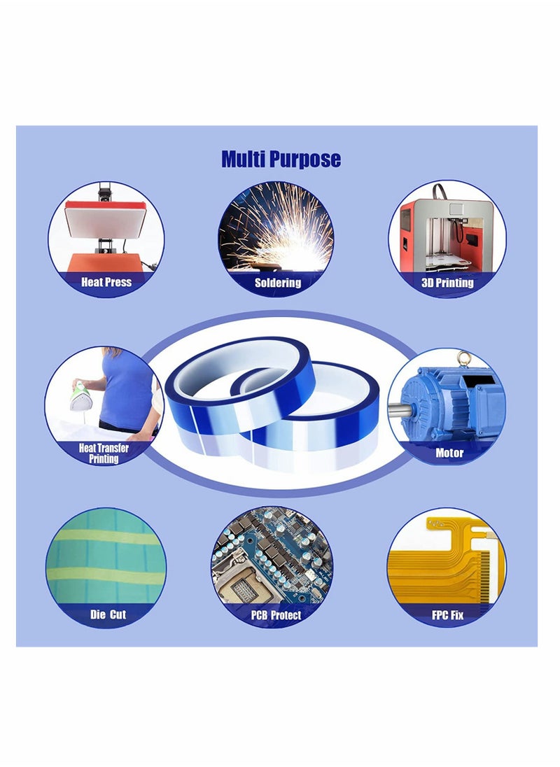KASTWAVE - Heat Tape, High Temperature Heat Resistant Tape Heat Transfer Tape for Heat Sublimation Press Vinyl, No Residue - 2 Rolls Blue (108ft) - Image 1