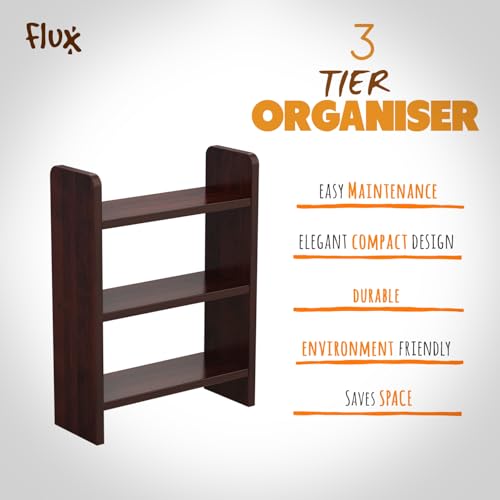 flux 3-Tier Wooden Shelf Rack, Compact Multipurpose Organizer with Wheels, Particle Board with Laminate Finish, 56 x 15 x 40 cm, Red, for Kitchen, Office, or Living Room Use - Image 5