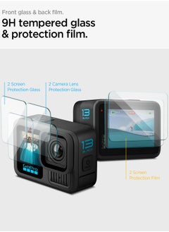 Spigen GLAStR Slim for GoPro Hero 13 Black Screen Protector [MULTI PACK] Premium Tempered Glass & FILM [2 Pack Front Screen + 2 Pack Camera Lens + 2 Pack Back Screen Protectors]  - Image 3