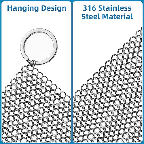 SUBEKYU Anti-Scratch Cast Iron Scrubber with Pan and Grill Scrapers, 316 Stainless Steel Chain Mail Scrubber Cast Iron Cleaner, Metal Cleaning Kit Tools Include Chainmail Scrubber, 6"x6" - Image 3