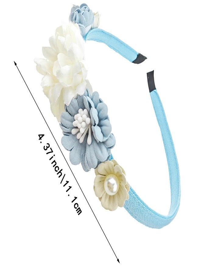 Capiant Elegant Blue White Rose Flower Headband with Pearls Floral Hair Bands Hoops Accessories Boho Vintage Hair Decor - Image 2