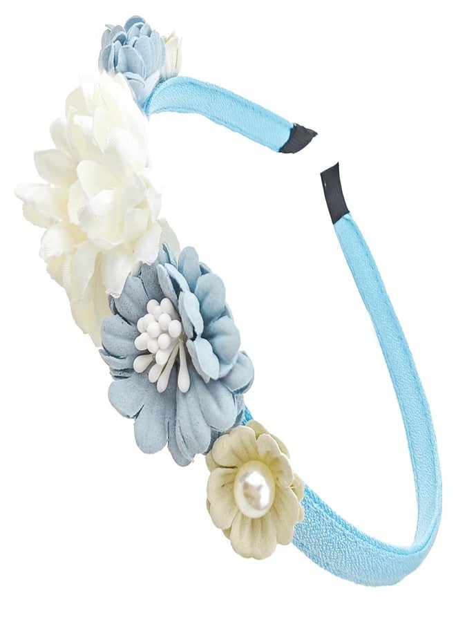 Capiant Elegant Blue White Rose Flower Headband with Pearls Floral Hair Bands Hoops Accessories Boho Vintage Hair Decor - Image 1
