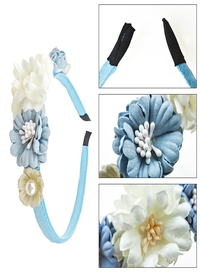 Capiant Elegant Blue White Rose Flower Headband with Pearls Floral Hair Bands Hoops Accessories Boho Vintage Hair Decor - Image 3