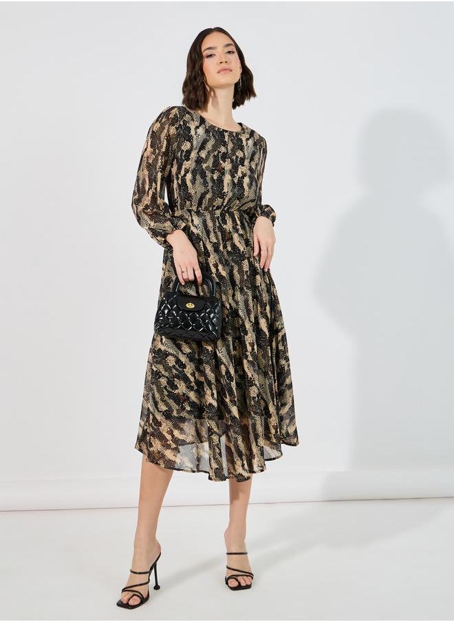 Styli - Animal Print A-Line Midi Dress - Image 1
