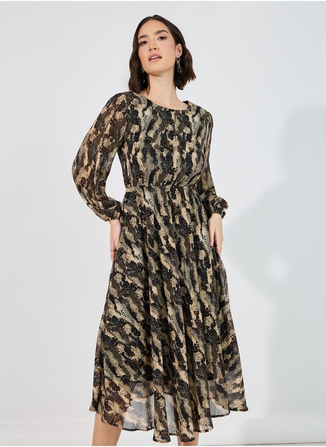 Styli - Animal Print A-Line Midi Dress - Image 1