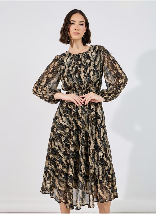 Styli - Animal Print A-Line Midi Dress - Image 1